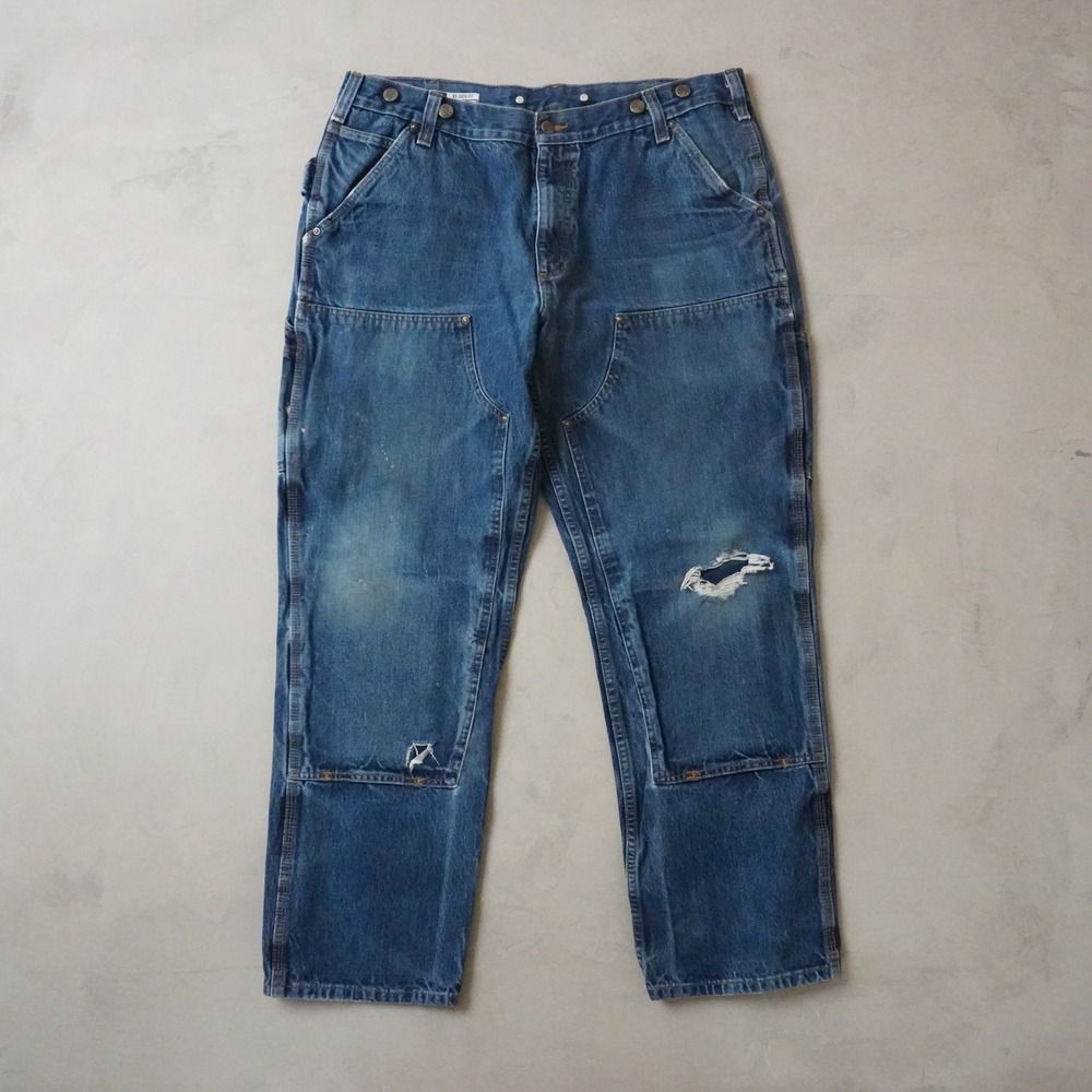 Carhartt Double Knee Jeans 38x32 Mens Blue Relaxed Fit Work Pants Denim
